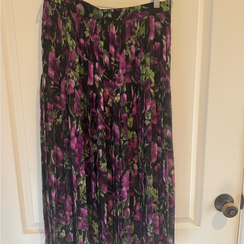 Prada silk Pleated Floral Maxi Skirt sheer - Purple/Green/black size 42 Italy